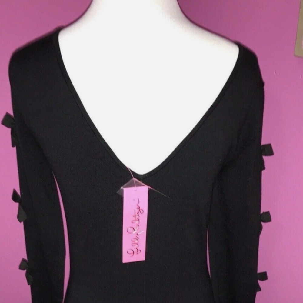 LILLY PULITZER EDINA BOW SLIT LONG SLEEVE SWEATER BLACK DRESS sz S